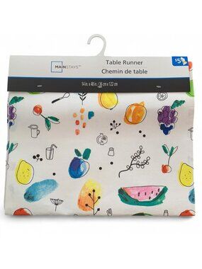 Mainstays Table Runner with watercolor style fruit and vegetable illustrations